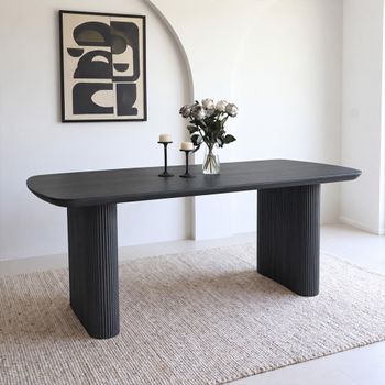 Bern Fluted Black 6 Seater 160cm Dining Table with Pedestal Base