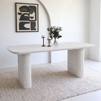 Bern Fluted White Washed Oak 6 Seater 160cm Dining Table with Pedestal Base