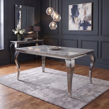 Louis Grey Marble and Chrome Dining Table - Sizes Available
