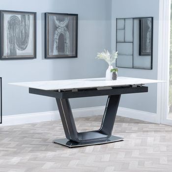 Alpha White Ceramic 4-6 Seater 140cm-180cm Extending Dining Table with Black Base