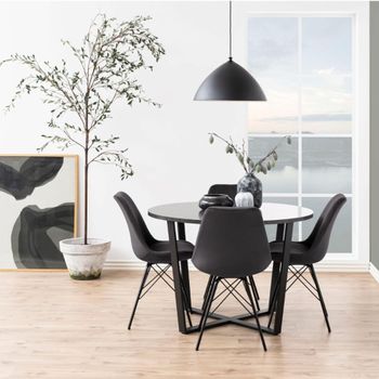 Amble Black Marble Effect 4 Seater Round Dining Table with Black Legs