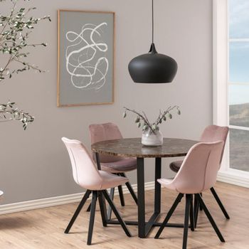Amble Brown Marble Effect 4 Seater Round Dining Table with Black Legs