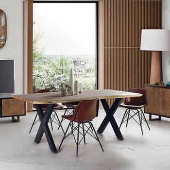 Aquila Solid Acacia Wood 6 Seater Dining Table with Cross Legs - Sizes Available