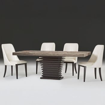 Ark Dining Table with Marble and Wooden Pedestal Base - Sizes Available