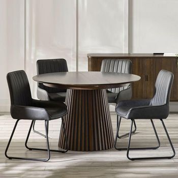 Arya Dark Oak Slatted Round 4-8 Seater 120cm-200cm Extending Dining Table