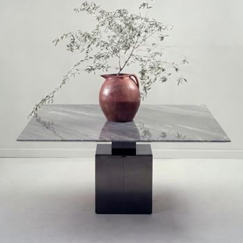 Athena 8 Seater Square Thin Dining Table with Marble with Steel Pedestal Base - Sizes Available