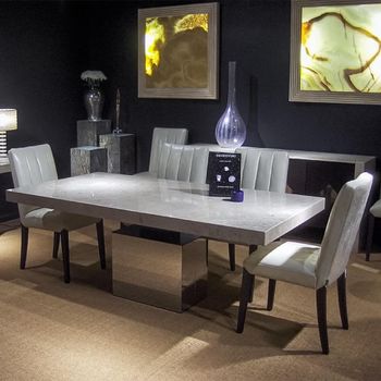 Athena 8 Seater Dining Table with Marble with Steel Pedestal Base - Sizes Available