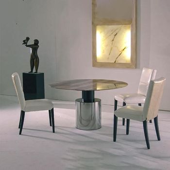 Athena Round Dining Table with Marble with Steel Pedestal Base - Sizes Available
