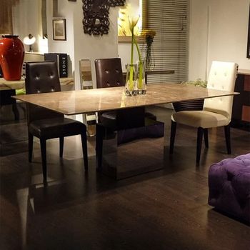 Athena Thin Dining Table with Marble with Steel Pedestal Base - Sizes Available