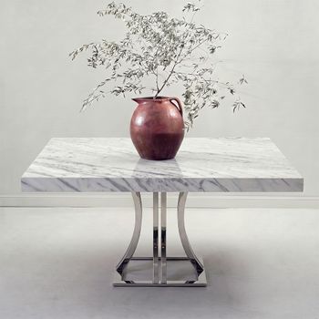 Aurora Marble 8 Seater 150cm Square Dining Table with Steel Pedestal Base - Sizes Available