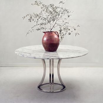 Aurora Round Dining Table with Marble with Stainless Steel Pedestal Base - Sizes Available