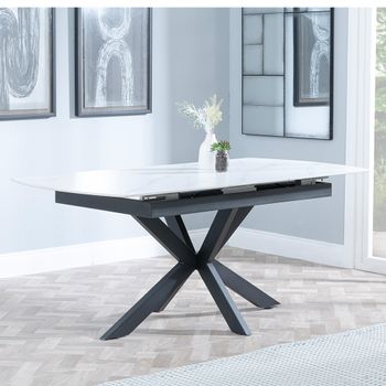 Bari White Ceramic 4-6 Seater 140cm-180cm Extending Dining Table with Black Star Base