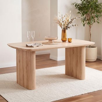 Bern Oak Fluted 6 Seater 160cm Dining Table with Pedestal Base