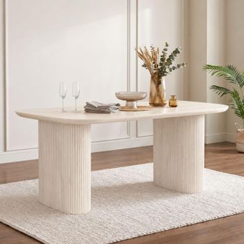 Bern Fluted White Washed Oak 6 Seater 160cm Dining Table with Pedestal Base