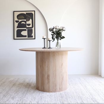 Bern Oak Fluted 4 Seater 120cm Round Dining Table with Drum Base
