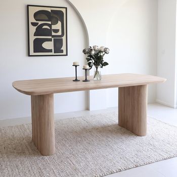 Bern Oak Fluted 6 Seater 160cm Dining Table with Pedestal Base