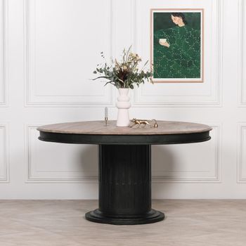 Black Mango Wood Pedestal 6 Seater 150cm Round Dining Table