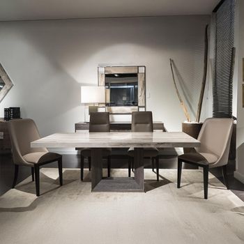 Blade Dining Table with Marble with Wooden Pedestal Base - Sizes Available