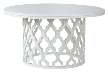 Clearance - Boho Round 6 Seater 140cm Dining Table White Carved Wood