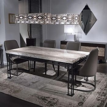 Brooklyn 8 Seater Dining Table with Marble with Metal Base - Sizes Available