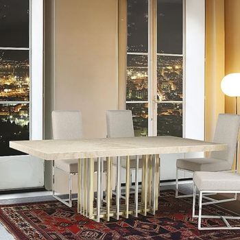 Cage Dining Table with Marble with Metal Pedestal Base - Sizes Available