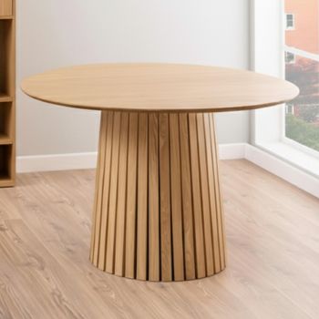 Christo Oak 4 Seater 120cm Round Slatted Pedestal Dining Table