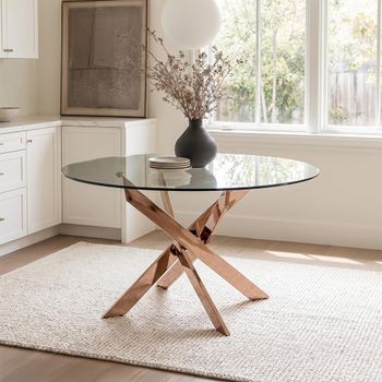 Clearance - Allure Round Rose Gold Glass 4 Seater 130cm Dining Table - FSS15472