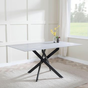 Clearance - Chopstick Grey Glass 6 Seater 150cm Rectangle Dining Table with Black Metal Legs