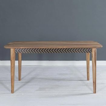 Clearance - Luxuria Sheesham Wood 6 Seater Rectangle Dining Table with Black Geometric Trim
