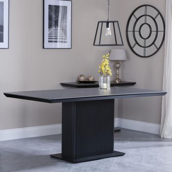 Clearance - Morgan 6 Seater Black Ceramic Fluted Dining Table - 180cm