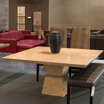 Clepsy Plus 8 Seater Square Dining Table with Marble with Pedestal Base - Sizes Available