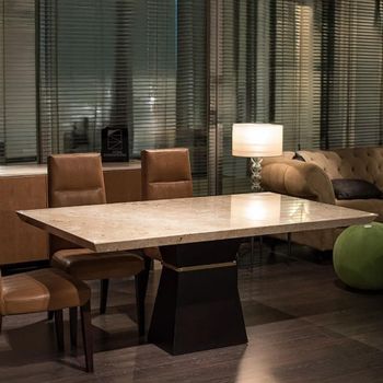 Clepsy Plus Dining Table with Marble with Wooden Pedestal Base - Sizes Available