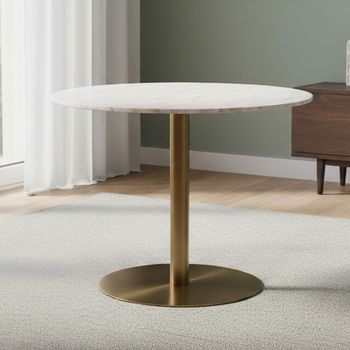 Corby White Marble Effect and Gold 4 Seater 105cm Round Dining Table