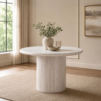 Off White Marble 4 Seater 102cm Round Dining Table with Drum Base