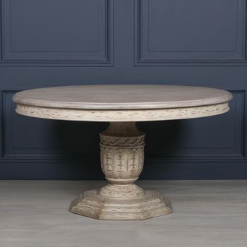 Distressed White Cedar Pedestal 6 Seater 145cm Round Dining Table