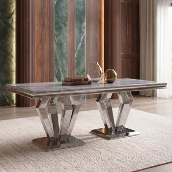 Clearance - Dolce Grey Marble and Chrome Rectangle Dining Table - Sizes Available