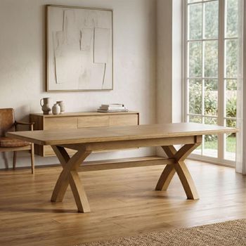 Dorchester Rustic Oak 8-10 Seater 200cm-250cm Extending Dining Table with Cross Legs