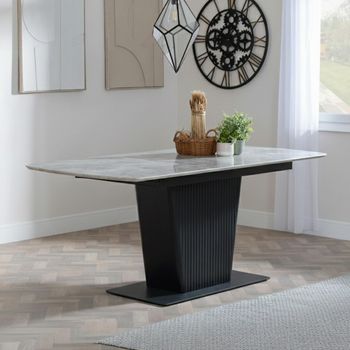 Dutton Grey Ceramic 4-6 Seater 130cm-170cm Extending Dining Table with Black Pedestal Base