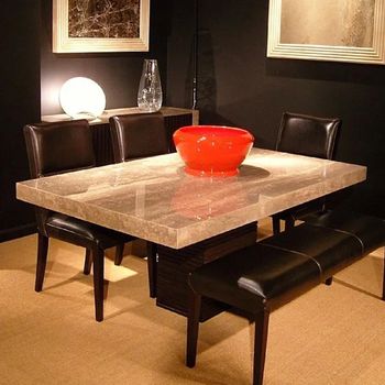 Espresso Dining Table with Marble with Pedestal Base - Sizes Available
