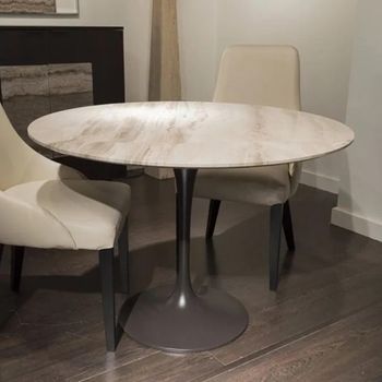 Flute Round Dining Table with Marble with Metal Pedestal Base - Sizes Available