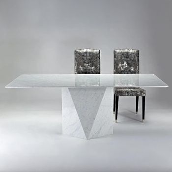 Freedom Dining Table with Marble with Steel Pedestal Base - Sizes Available