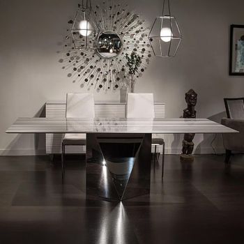 Freedom Slim Edge Dining Table with Marble with Stainless Steel Pedestal Base - Sizes Available