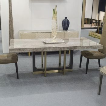 Harry Dining Table with Marble with Metal Pedestal Base - Sizes Available