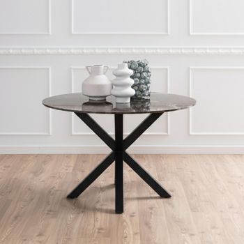 Heaven Brown Marble Effect 4 Seater 120cm Round Dining Table with Star Legs