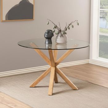 Heaven Glass 4 Seater 119cm Round Dining Table with Oak Star Legs
