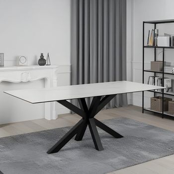 Heaven White Ceramic and Black 8 Seater 200cm Dining Table with Star Legs
