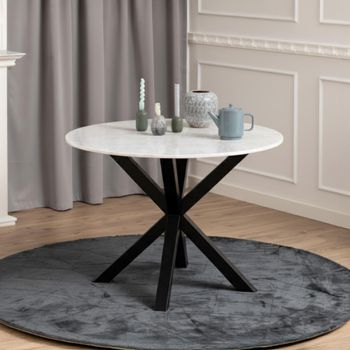 Heaven White Marble Effect 4 Seater 110cm Round Dining Table with Star Legs
