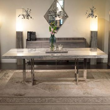 Horizon Dining Table with Marble with Chrome Pedestal Base - Sizes Available