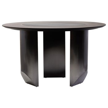 Imperia Black Ceramic and Wood with Lazy Susan 4 Seater 130cm Round Dining Table