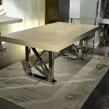 Impero Dining Table with Marble with Stainless Steel Pedestal Base - Sizes Available